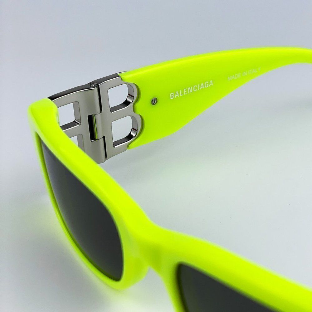 NEW Balenciaga  BB0096S 008 Yellow Silver Logo Grey Square Unisex Sunglasses - Picture 11 of 14
